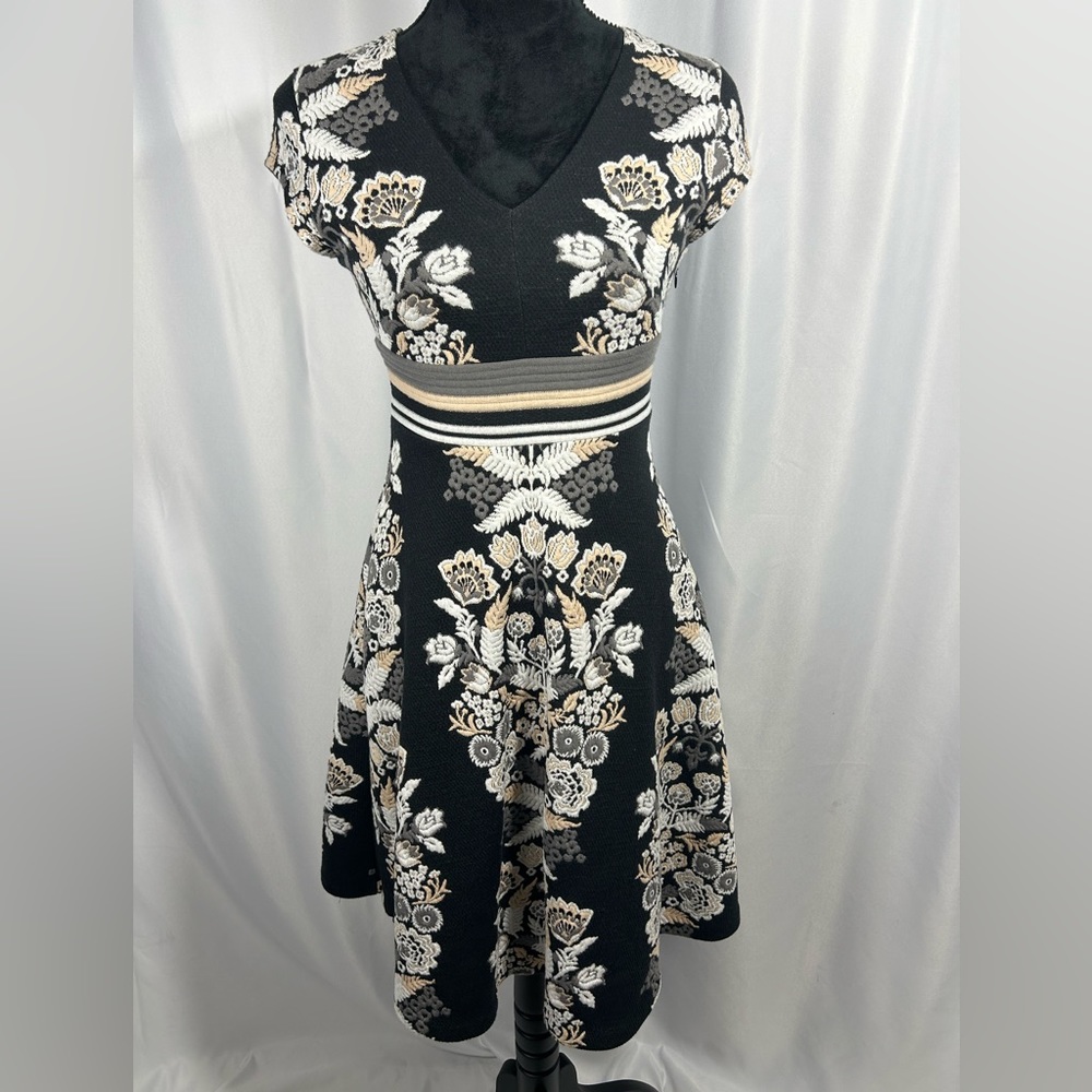 Anthropologie Floral Black and White Mini Dress